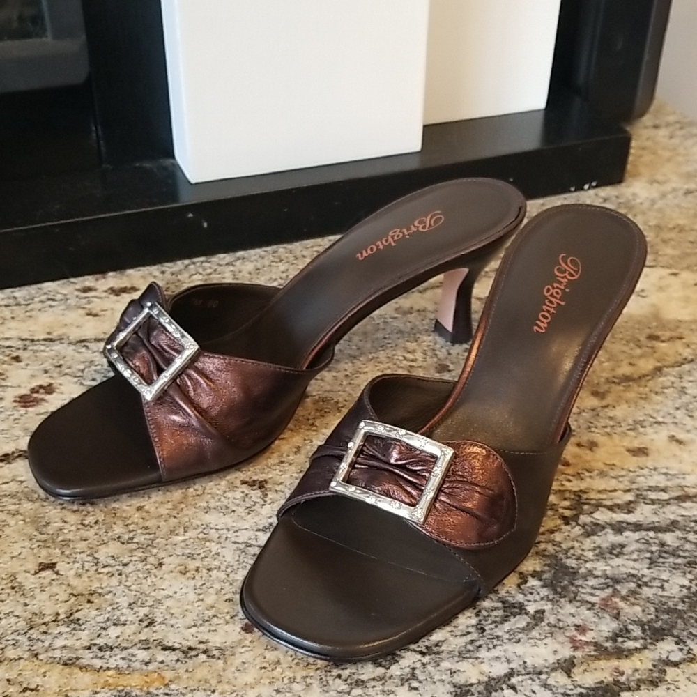 BRIGHTON Vintage Y2K Patti Buckle Mules Bronze 7 NWT